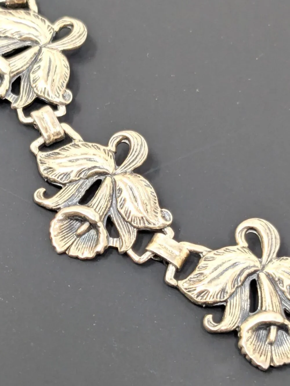 VTG 1940s Guglielmo Cini Sterling Silver Necklace Cattleya Orchids 15